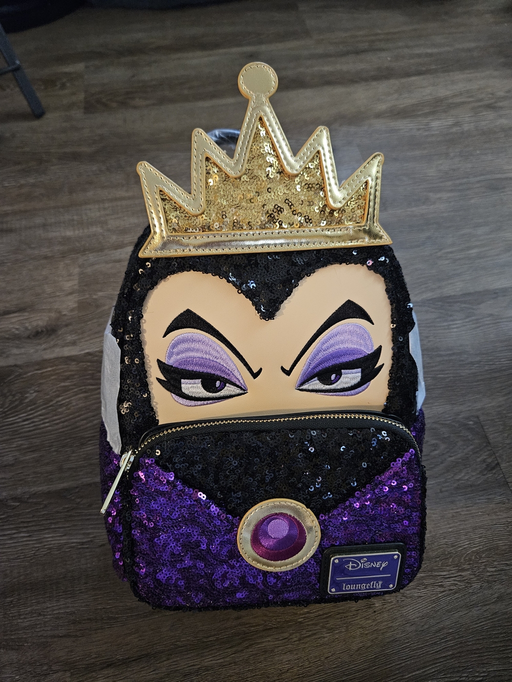 Disney Villain Sequin Mini Loungefly Backpack – Black & Purple with Gold Crown